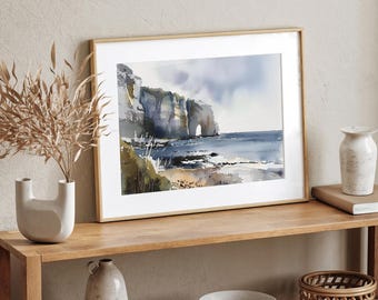 ノルマンディーの絵画 エトルタの崖 水彩画 アートプリント フランス