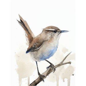 Winterkoninkje schilderij schattige vogel aquarel Art Print winterkoninkje vogel kunst aan de muur giclee Fine Art Print kinderkamer decor