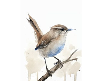 Wren Painting Cute Bird Watercolor Art Print Wren Bird Wall Art Giclee Fine Art Print Kids Room Decor