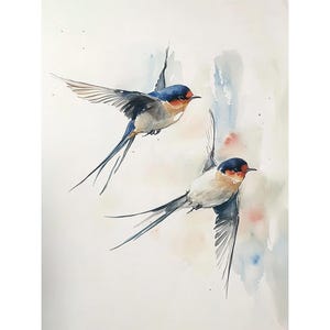 Barn Swallows Painting Bird Watercolor Art Print Swallow Wall Art Flying Bird Fine Art Print