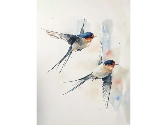 Barn Swallows Painting Bird Watercolor Art Print Swallow Wall Art Flying Bird Fine Art Print