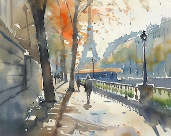 エッフェル塔の絵画 パリ 水彩画 アートプリント フランス 都市景観