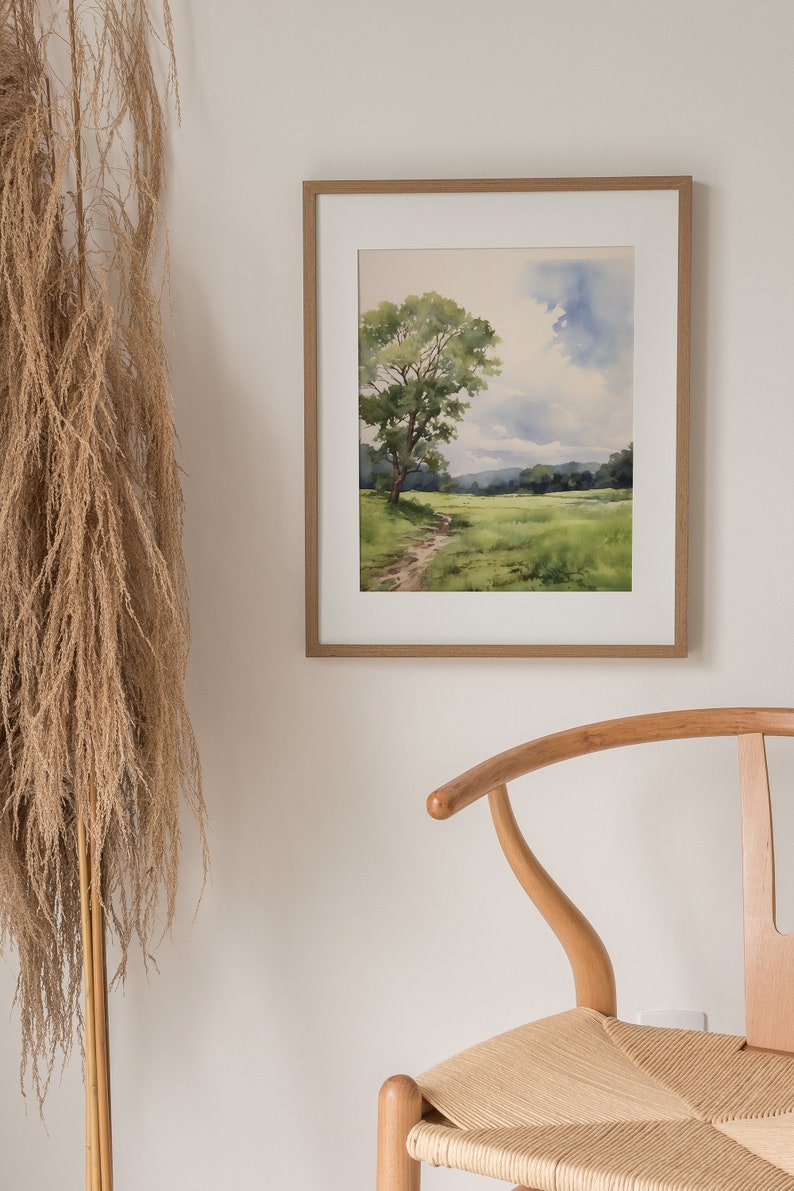 Oak Tree Watercolor Art Print Oak Forest Painting Summer Green Field ...