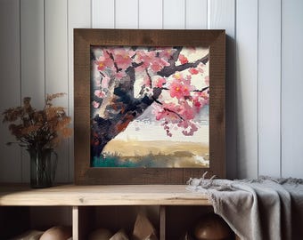 Cherry Tree Painting Spring Wall Art Sakura Watercolor Art Print