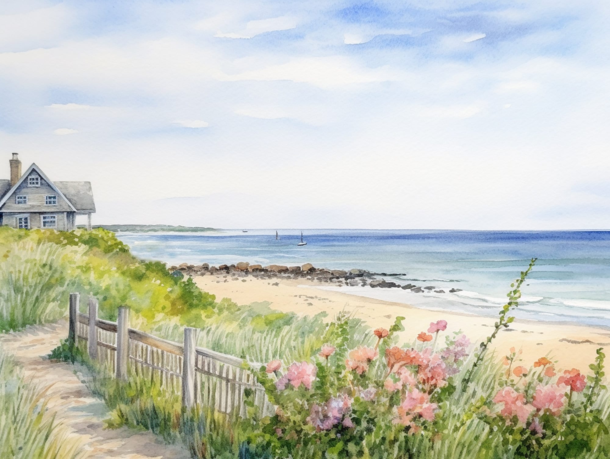 Seaside Cod Cape Cod Painting Beach Scene Art Print Seaside Wall Art Beach House ...