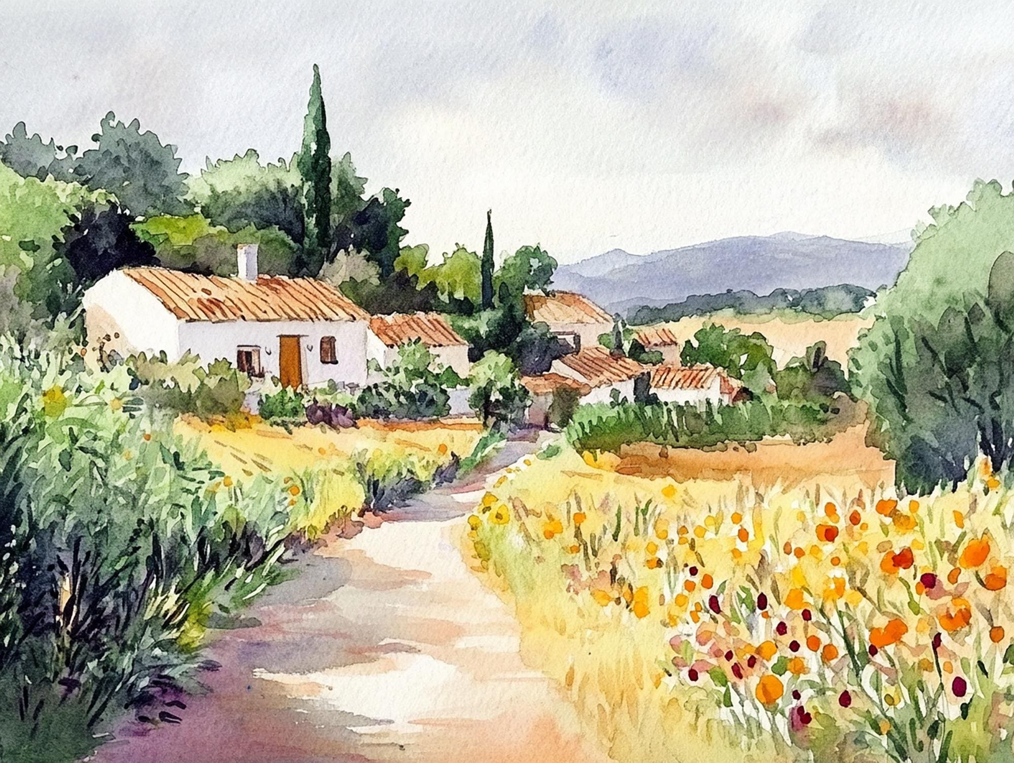Soutomaior Painting Spanish Countryside Watercolor Art Print Spain
