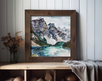 バンフ国立公園 絵画 カナダの風景 水彩画 アートプリント モレーン湖