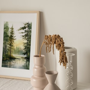 Forest Lake Watercolor Art Acadia Painting Eagle Lake Art Print Abstract Landscape Pine Forest Wall Art Log House Decor image 6