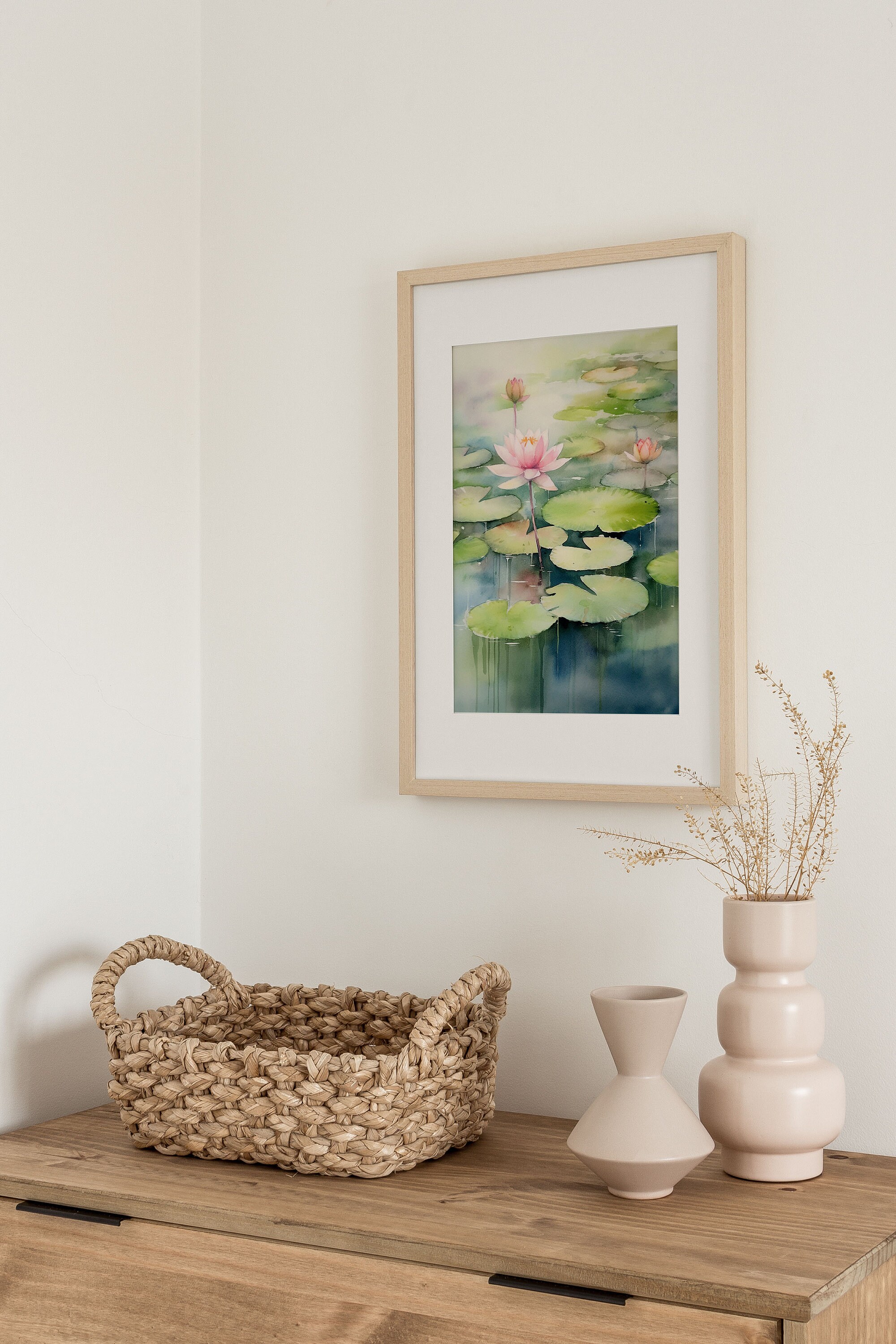 Lotus Painting Pond Watercolor Art Print Water Lily Flower Wall Art ...