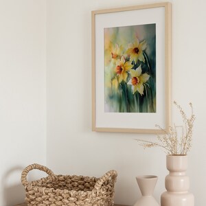 Daffodil Painting Floral Watercolor Art Print Farmhouse Wall Art Spring Flowers Poster Landscape Print