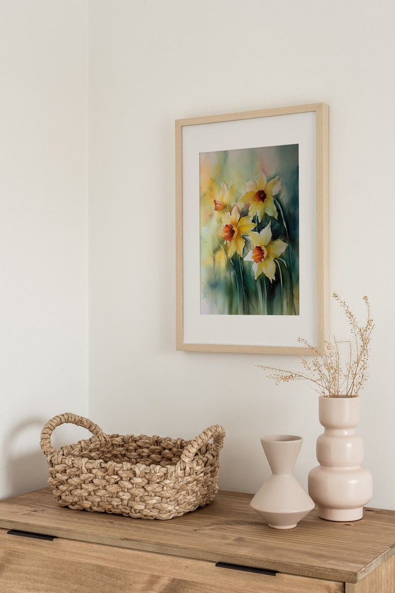 Daffodil Painting Floral Watercolor Art Print Farmhouse Wall Art Spring Flowers Poster Landscape Print