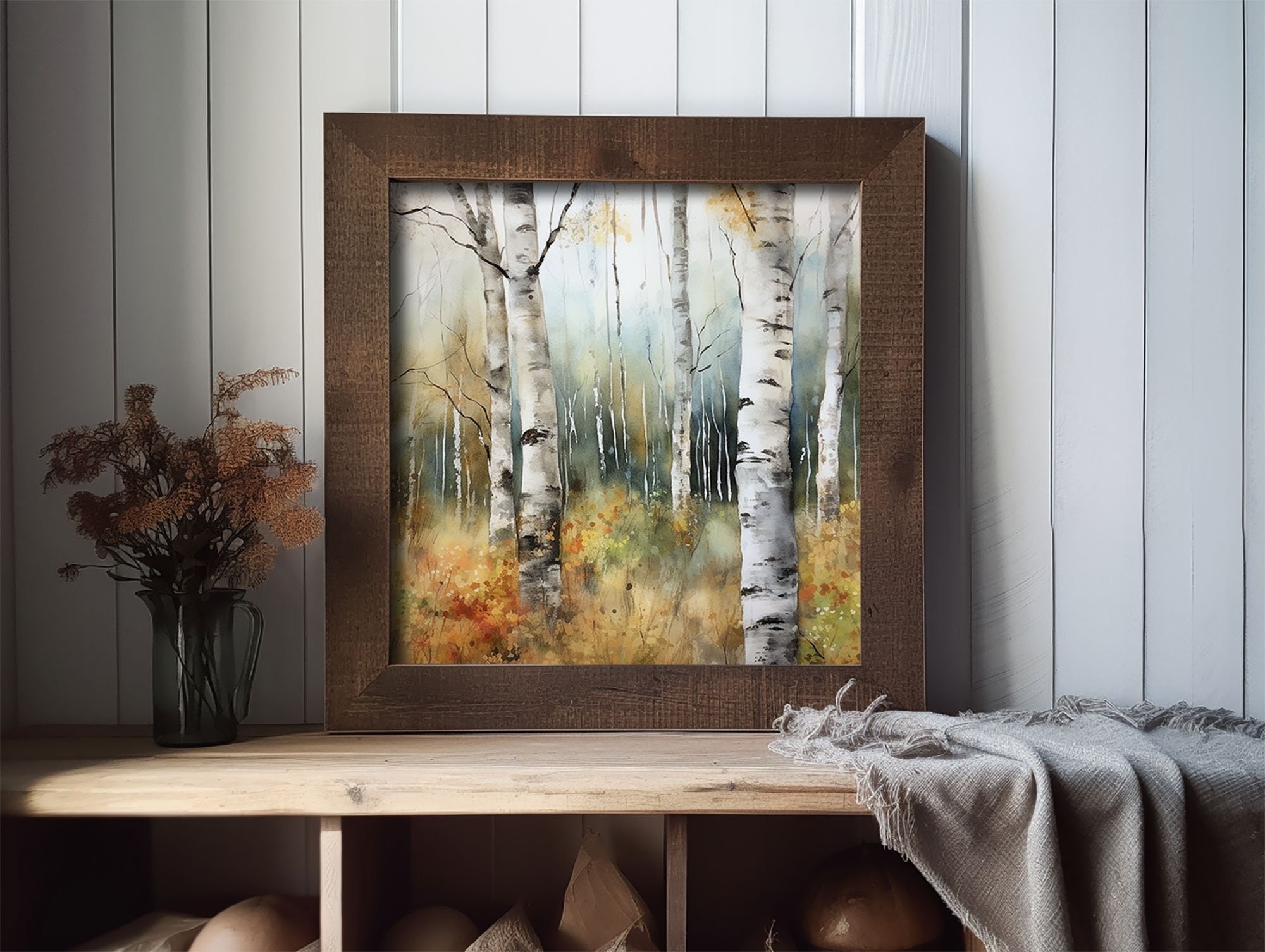 Birch Forest Art Print Autumn Aspen Trees Wall Art Birches Watercolor ...