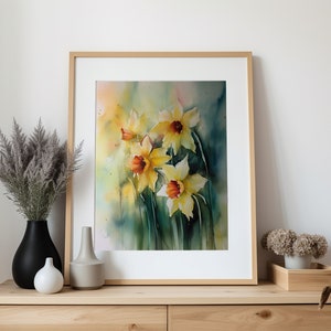 Daffodil Painting Floral Watercolor Art Print Farmhouse Wall Art Spring Flowers Poster Landscape Print