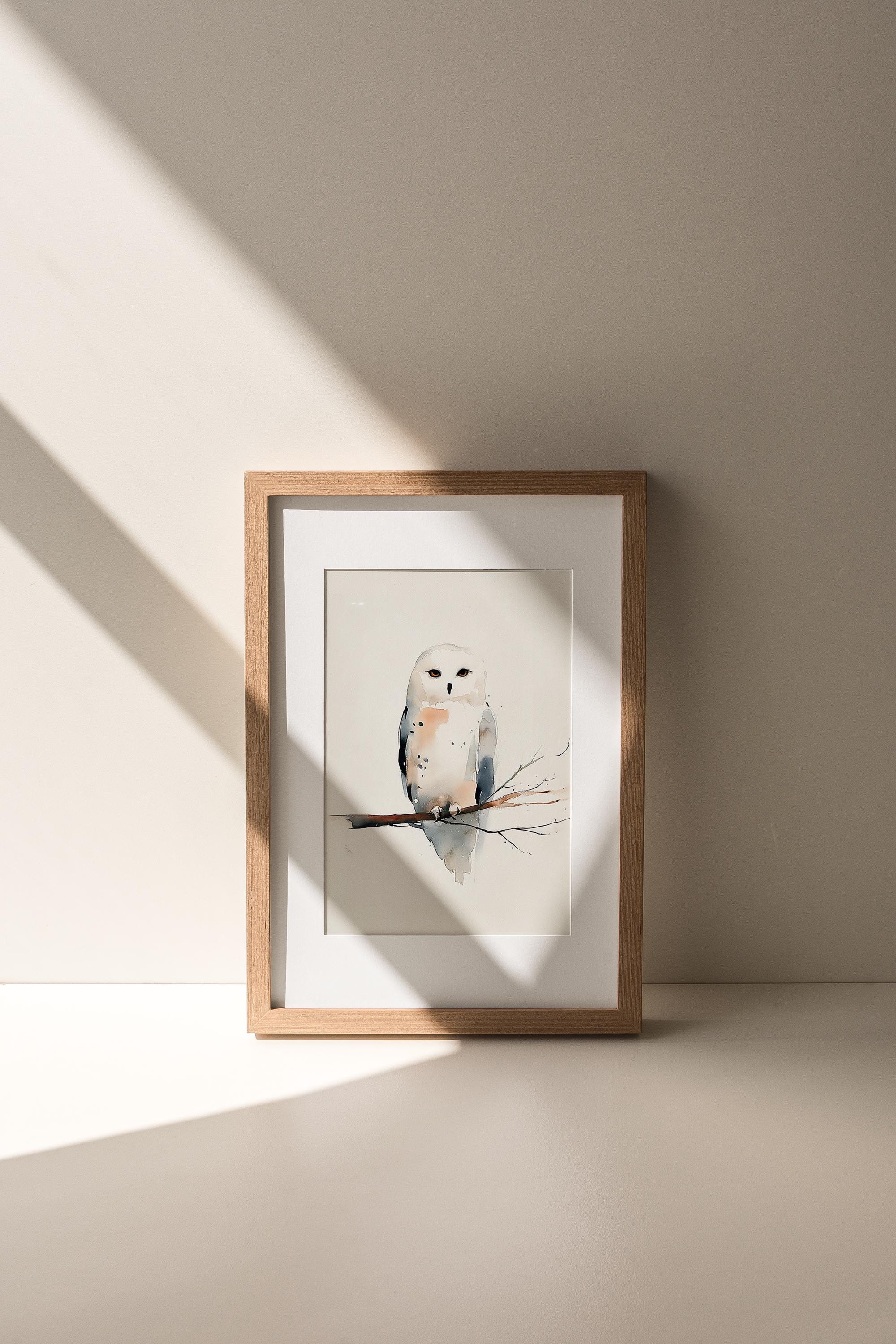 Snowy Owl Watercolor Print Minimal Winter Bird Wall Art Neutral Nordic ...