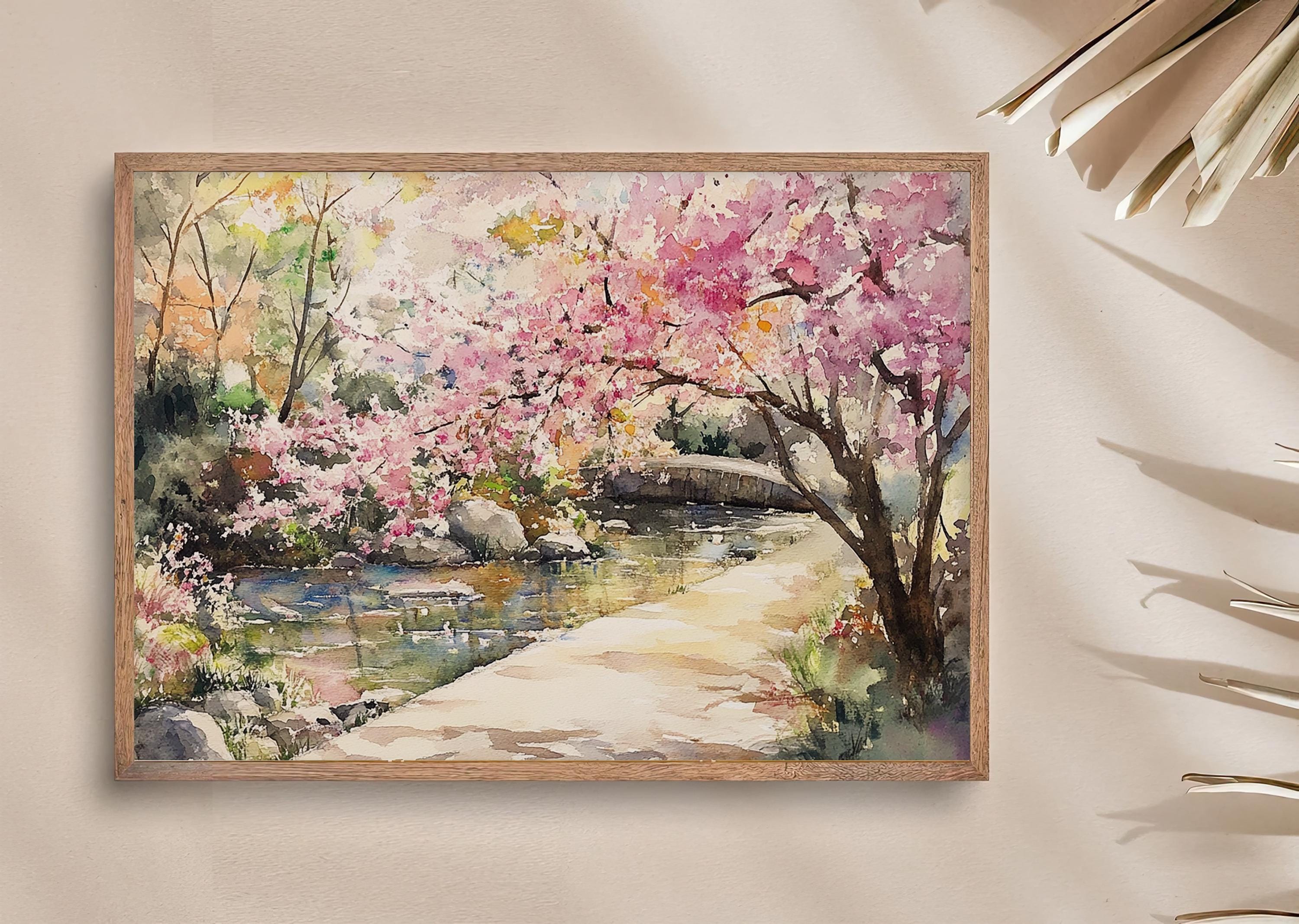 SAKURA art 桜 japan 切り絵 limited 和紙 kyoto Kyoto Cherry Blossom Landscape Watercolor Painting Spring Scene
