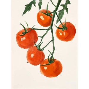 トマトの絵画 野菜 アートプリント トマトの水彩画 アート 素朴なキッチン装飾 モダンな農家の壁アート