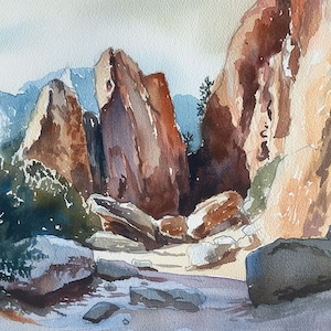 Garden Of Gods Painting Colorado Mountain Watercolor Print Red Rocks Wall Art Nature Spring Landscape Artwork