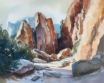 Garden Of Gods Painting Colorado Mountain Watercolor Print Red Rocks Wall Art Nature Spring Landscape Artwork