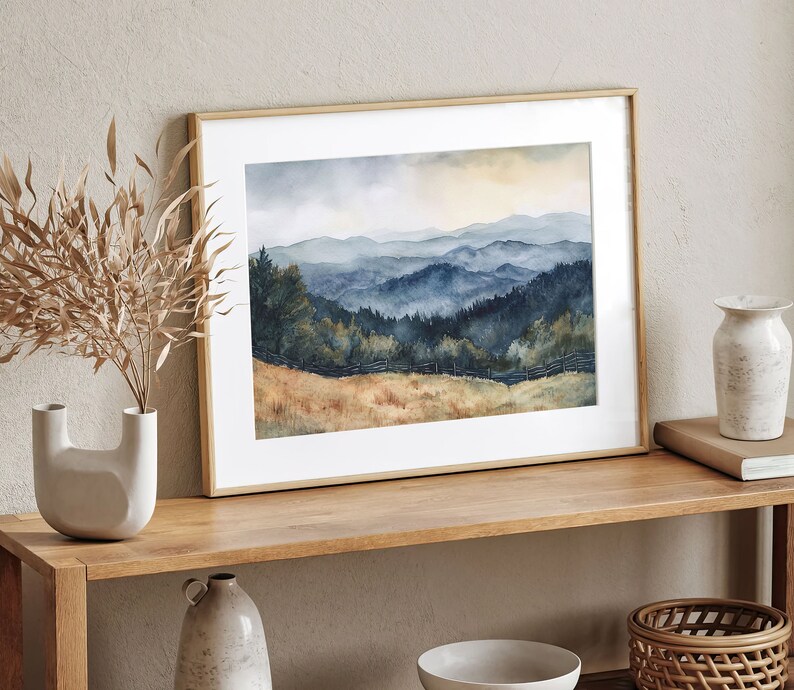 Appalachian Mountains Painting Evergreen Forest Watercolor Art Print Misty Mountains Landscape Wall Art Pine Tree Artwork image 5