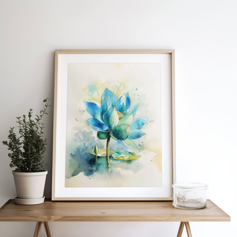 Blue Lotus Painting Waterlily Watercolor Art Print Floral Wall Art ...