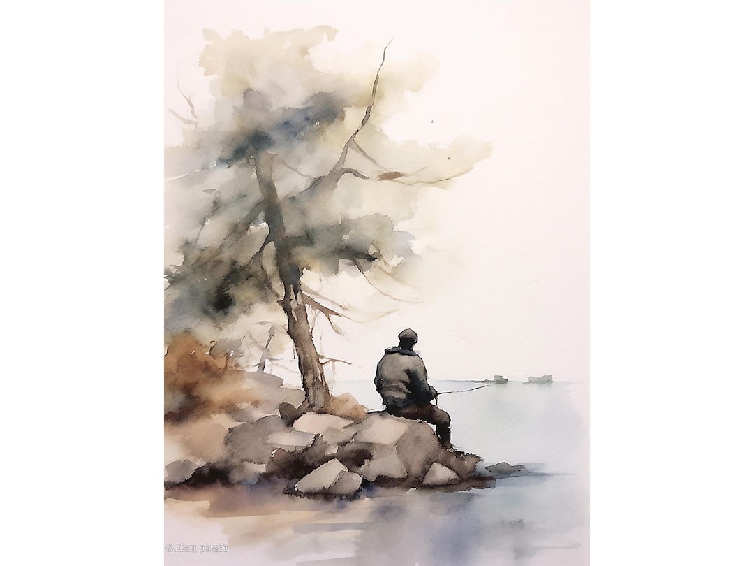 釣り人達水彩画 木製フレーム付き il_1080xN.5338826192_jeqo.jpg