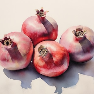 Pomegranate Painting Fruit Watercolor Print Pomegranates Wall Art Farmhouse Kitchen Wall Decor