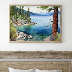 Tahoe Lake Painting California Landscape Mountain Wall Art Redwood ...