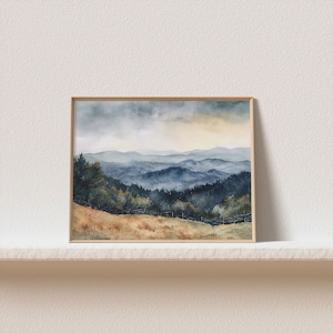 Appalachian Mountains Painting Evergreen Forest Watercolor Art Print Misty Mountains Landscape Wall Art Pine Tree Artwork image 6