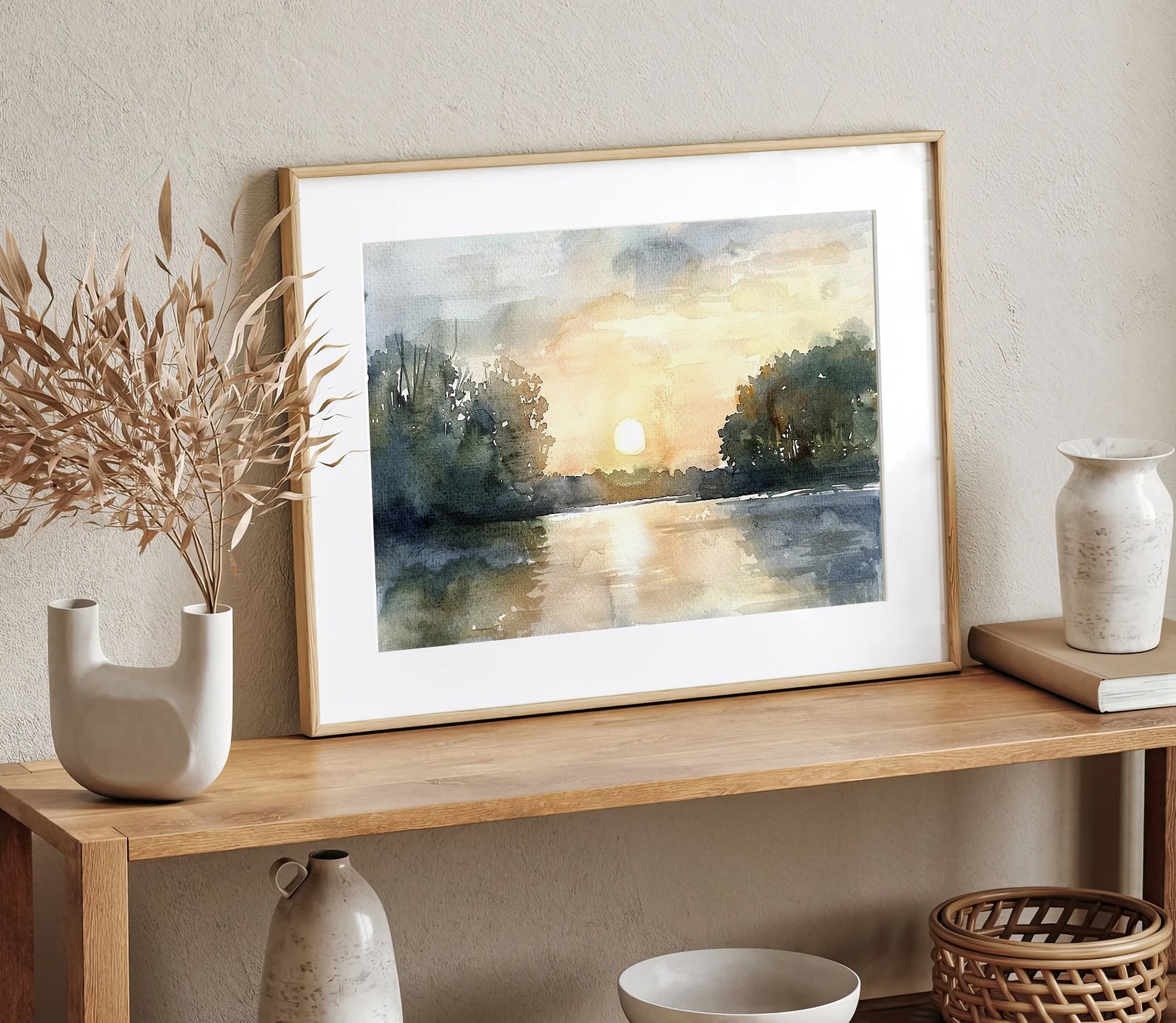 Michigan Painting Sunrise Forest Lake Art Print Large Watercolor ...