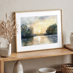 Michigan Painting Sunrise Forest Lake Art Print Large Watercolor ...