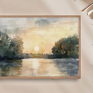 Michigan Painting Sunrise Forest Lake Art Print Large Watercolor ...