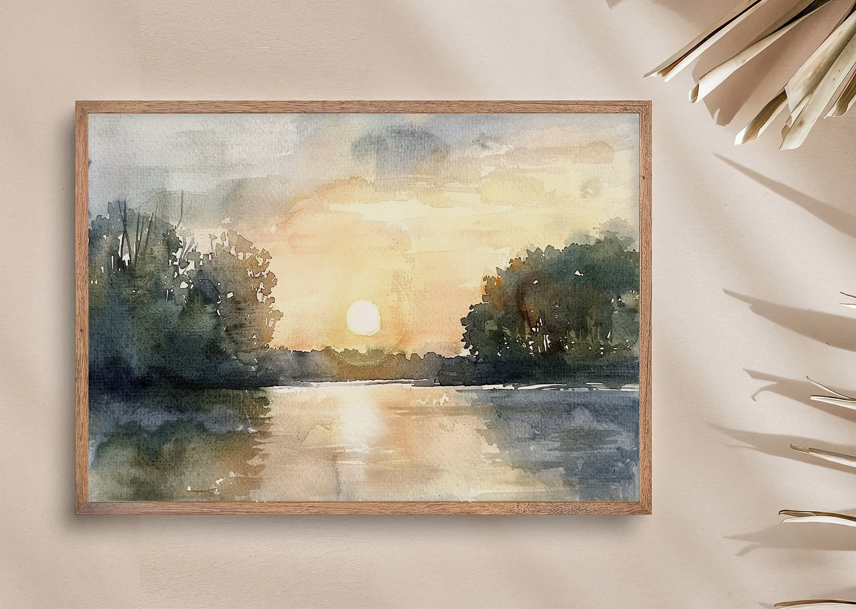 Michigan Painting Sunrise Forest Lake Art Print Large Watercolor ...