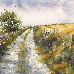 Peinture sur route irlandaise Ring of Kerry, impression aquarelle, art mural paysage d'Irlande, impression de campagne irlandaise