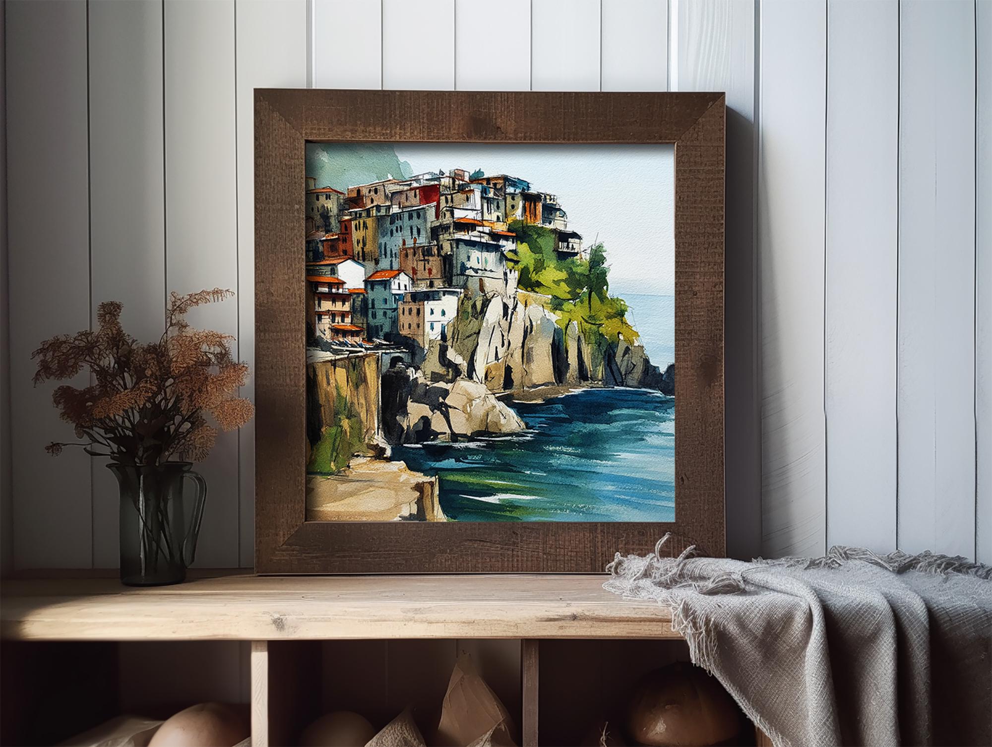 Cinque Terre Italy Watercolor Print Manarola Coastal Wall Art Italian ...
