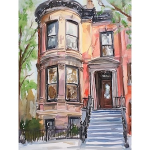 Boston Painting Victorian House Watercolor Art Print Street Scene Illustration Cityscape Wall Art Massachusetts Print