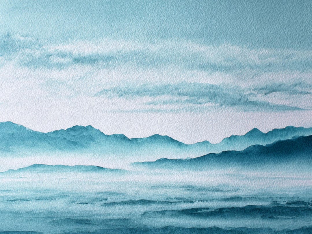 Blue Ridge Mountains Painting Watercolor Art Print On Paper Japandi Blue Ridge Mountains Painting Watercolor Art Print On Paper Japandi
