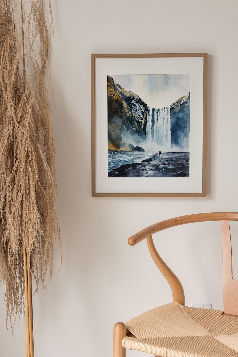 Iceland Painting Skogafoss Waterfall Watercolor Art Print Icelandic ...