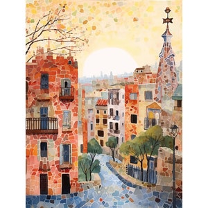 バルセロナの絵画 スペイン 水彩画 アートプリント ヨーロッパ ウォールアート 都市景観 アートワーク 旅行ポスター 新築祝いのギフト