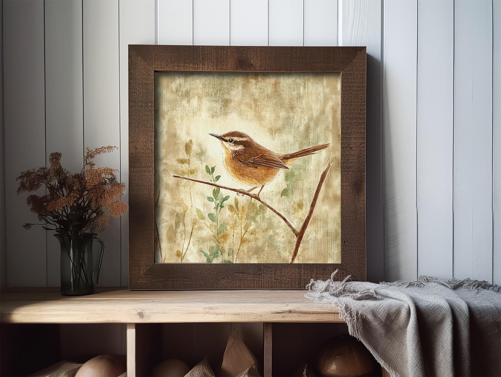 Wren Watercolor Print Bird Wall Art Woodland Landscape Painting Nature ...