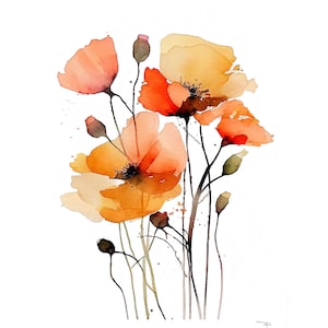 Poppies Painting California Poppy Watercolor Art Print Farmhouse Wall Art Floral Poster