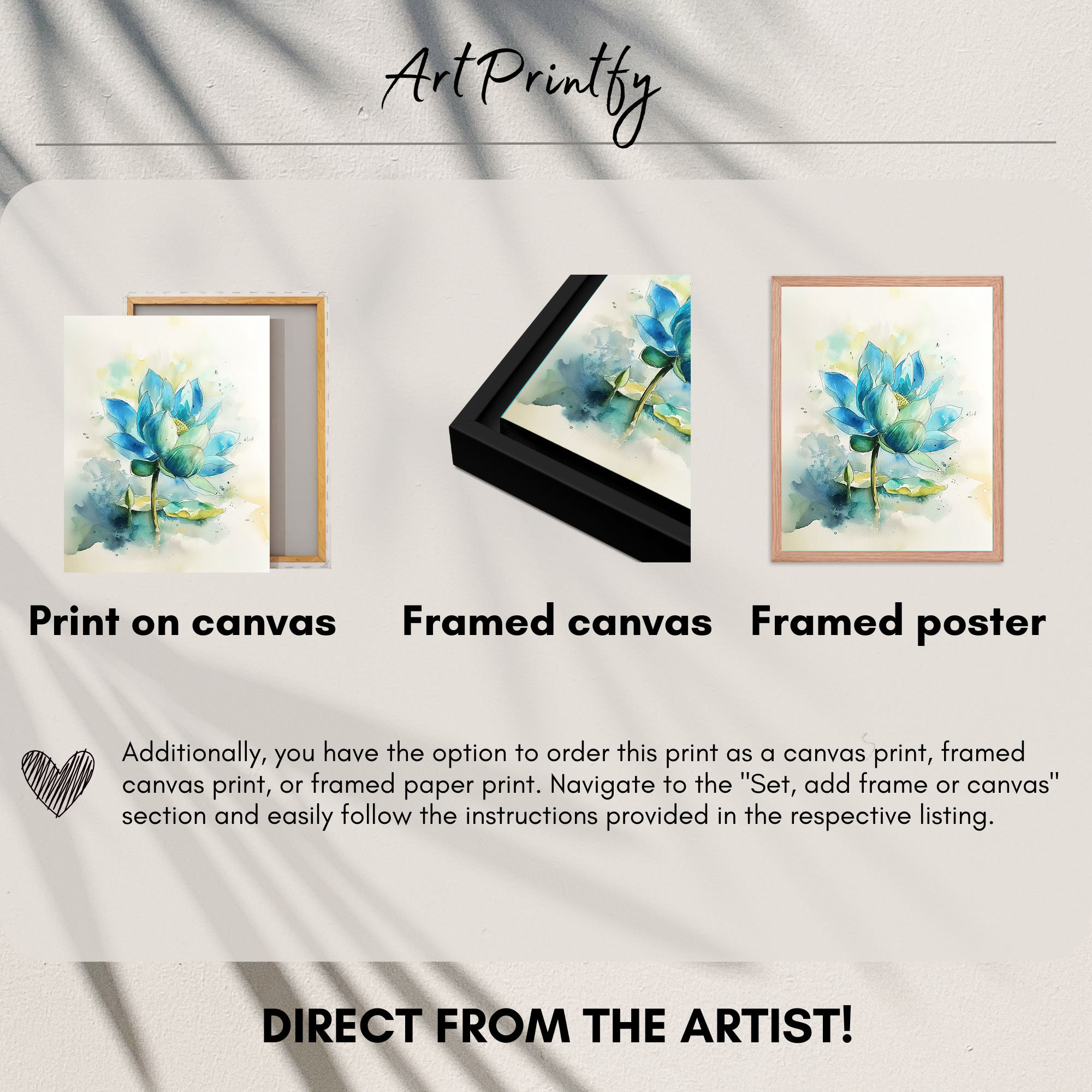 Affiche Paysage Floral Nénuphar Bleu Et Lotus Blanc Sur Toile - Tableau Art Mural Avec Cadre 80x120cm Pour Salle De Bain Et Yoga