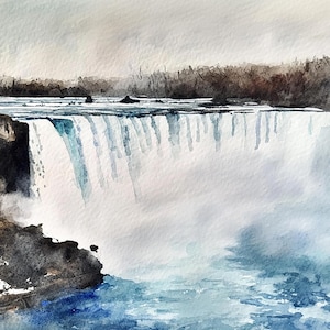 Niagara Falls Malerei Niagara River Aquarell Kunst Wald Druck New York Landschaft Kunst Wasserfall Kunstwerk Reise Poster