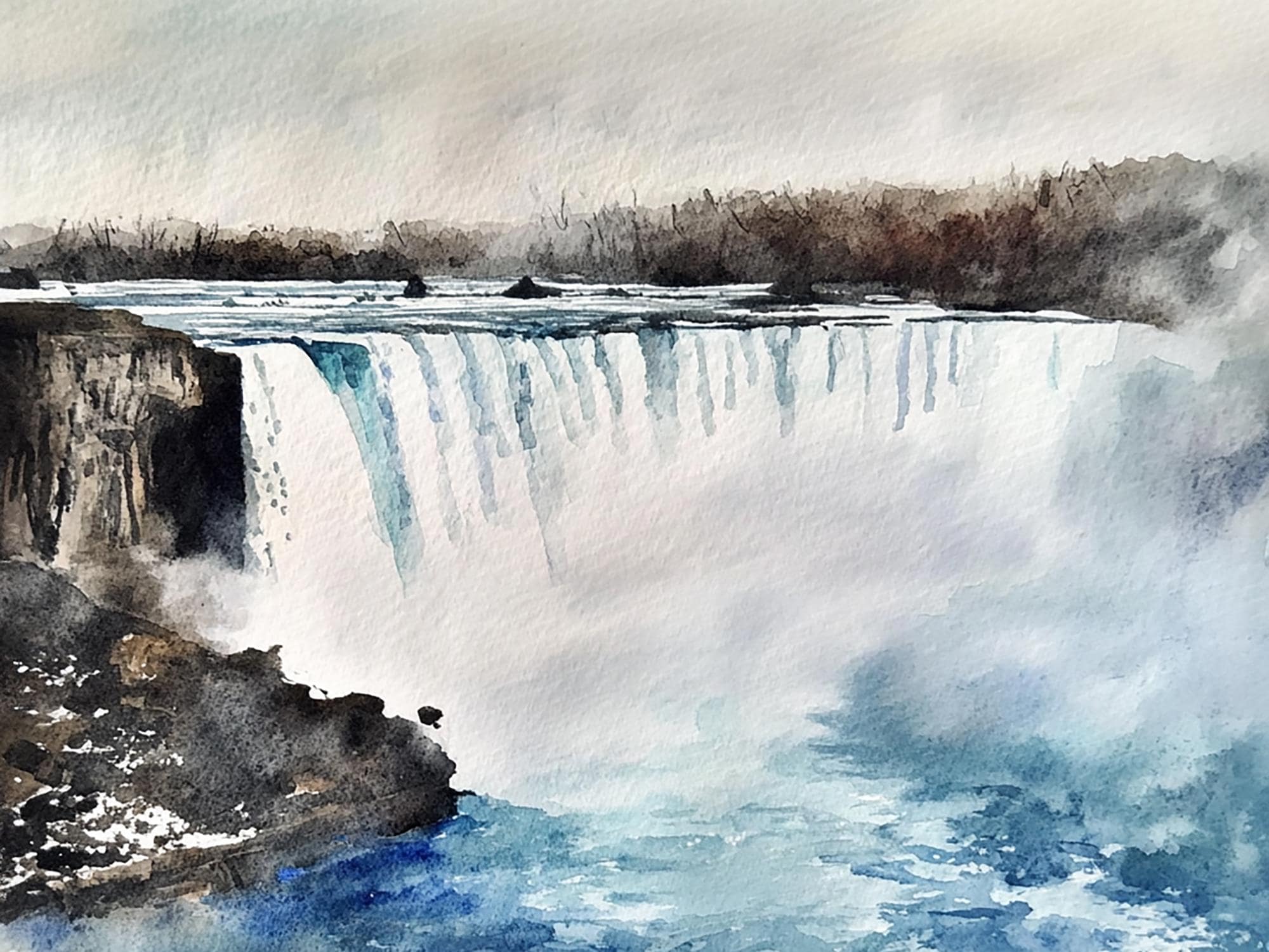 Niagara Falls Painting Niagara River Watercolor Art Forest