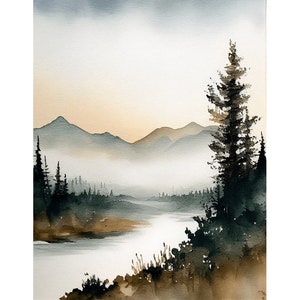 Salmon River Painting Idaho Art Mountain River Print Watercolor Painting Pine Forest Landscape Sunrise Poster