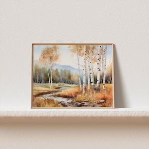 Birch Forest Painting Aspen Landscape Watercolor Fall Trees Art Print ...