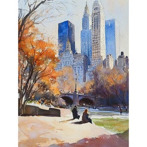 Central Park Poster NYC Gemälde Morgen Park Aquarell Kunstdruck New York Skyline Stadtbild Wand Kunst Reise Poster