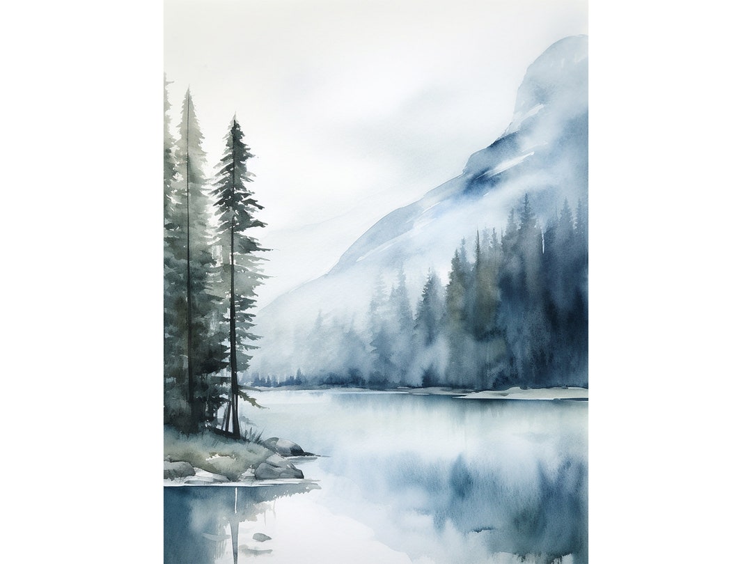 Barclay Lake Painting Mountain Lake Landscape Watercolor Evergreen ...