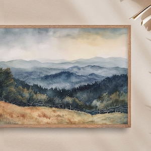 Appalachian Mountains Painting Evergreen Forest Watercolor Art Print Misty Mountains Landscape Wall Art Pine Tree Artwork image 4
