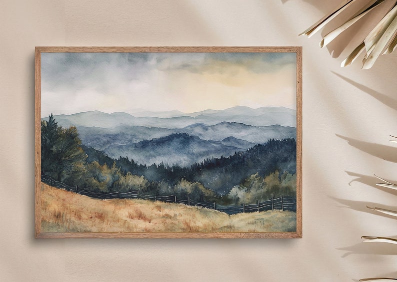 Appalachian Mountains Painting Evergreen Forest Watercolor Art Print Misty Mountains Landscape Wall Art Pine Tree Artwork image 4
