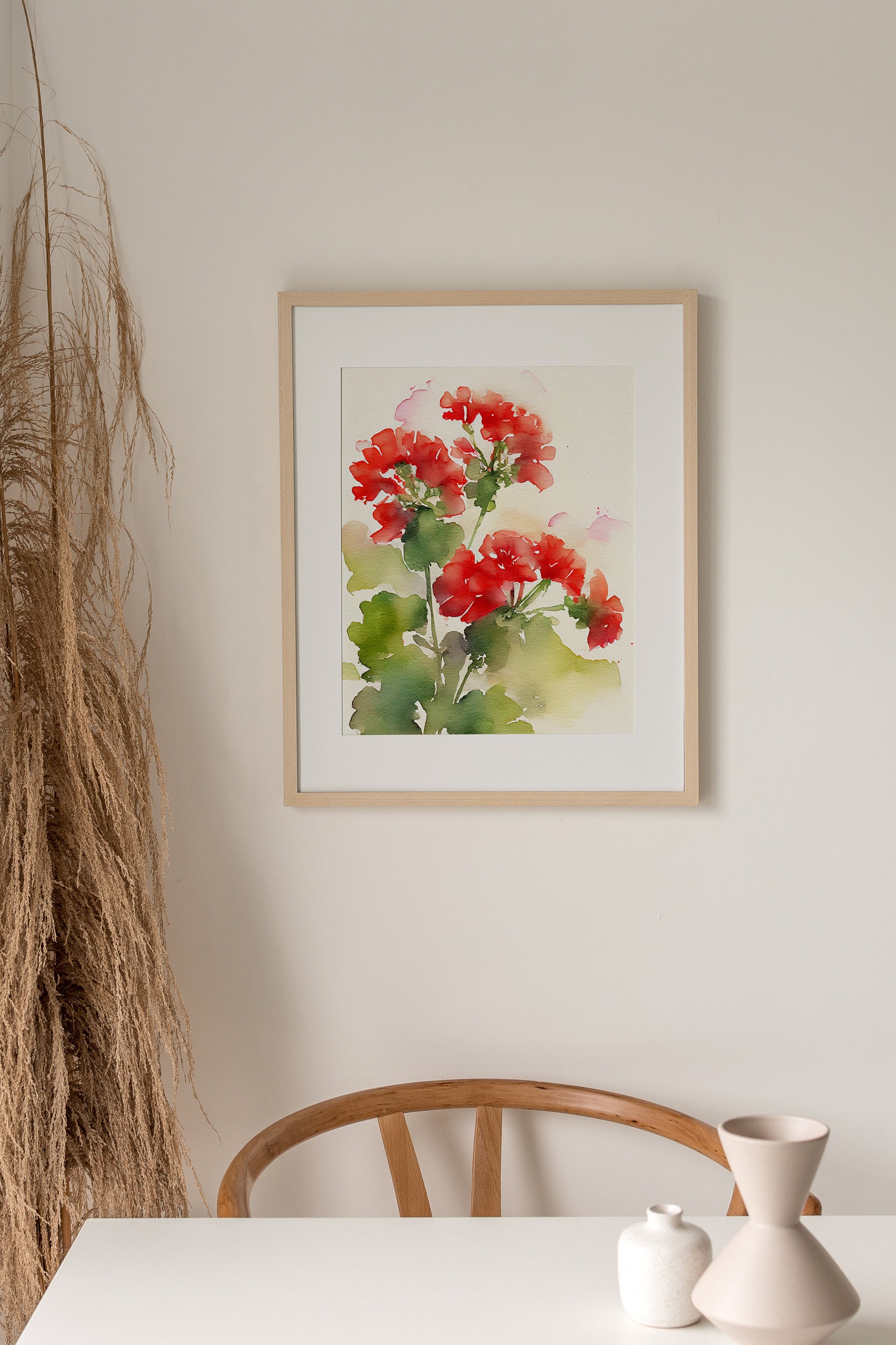 Geranium Watercolor Floral Art Print Red Flowers Botanical Wall Art ...
